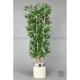 Biçiçek Yapay Bambu Ağacı 140Cm Krem Gümüş Metal Saksıda