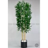 Biçiçek Yapay Bambu Ağacı 170Cm Siyah Silver Metal Saksıda