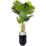 Biçiçek Yapay Monstera Ağacı Deve Tabani 170 Cm Siyah Gümüş Darbuka Saksıda