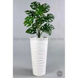 Biçiçek Yapay Monstera Deve Tabani Bitkisi 130 Cm Beyaz Kumsal Saksıda