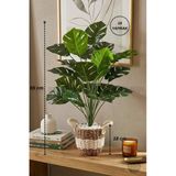 Biçiçek Yapay Monstera Deve Tabani Bitkisi 60 Cm Krem Orgulu Hasir Saksıda