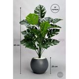 Biçiçek Yapay Monstera Deve Tabani Bitkisi 65 Cm Antresit Küre Saksıda