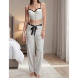 Bicomi Kadın Pamuklu Puantiyeli Bralet Sütyenli Rahat Kalıp Dantel Detaylı Ev Giyim ve Pijama Takımı