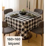 Biçomi Leke Dirençli & Ütü İstemeyen Fiber Ekose Masa Örtüsü – Kolay Temizlenen Sofra Bezi (160x160 cm, Siy