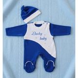 Biçomi Lucky Baby Kaşındırmayan Yumuşak Dokulu Çizgili Bebek Tulumu & Şapka Seti (0-6 Ay) - Lacivert - 0 - 3 Ay