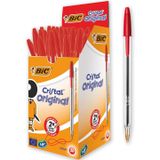 Bicycle Bic Cristal Medium Tükenmez Kalem Kırmızı 50'Li Kutu, 1.0 Mm Orta Kalınlıkta Uç, Şeffaf Gövde, Delik