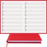 BİDEFTER Gitar Nota Defteri (Fa ve Tab Anahtarlı)% 100 El Yapımı, El Dikişi, Gerçek Cilt Bezi A/5 - Kırmızı