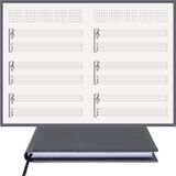 BİDEFTER Gitar Nota Defteri (Sol ve Tab Anahtarlı, Akortlu)% 100 El Yapımı, El Dikişi, Gerçek Cilt Bezi A/5 - Gri