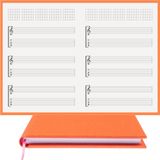 BİDEFTER Gitar Nota Defteri (Sol ve Tab Anahtarlı, Akortlu)% 100 El Yapımı, El Dikişi, Gerçek Cilt Bezi A/5 - Turuncu