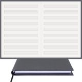 BİDEFTER Müzik Nota Defteri - (Anahtarsız Sol Kesik Çizgili)% 100 El Yapımı, El Dikişi, (İplik Dikiş) Gerçek Cilt Bezi A/5 - Gri