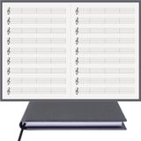 BİDEFTER Müzik Nota Defteri - (Sol Anahtarlı 4 Kesik Çizgi)% 100 El Yapımı, El Dikişi, Gerçek Cilt Bezi A/5 - Gri