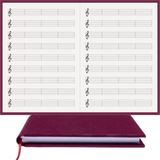 Bidefter Müzik Nota Defteri - (Sol Anahtarlı 4 Kesik Çizgi)% 100 El Yapımı, El Dikişi, Kumaş Ciltleme A/5 - Bordo - 41 Delft Blue
