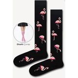 Bidigago Flamingo Desenli Siyah Dizaltı Çorap - 36 - 44