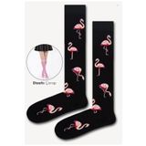 Bidigago Flamingo Desenli Siyah Dizaltı Çorap Siyah 36-44