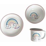 Bidoluraf Rainbow Bebek/çocuk Emaye Yemek Seti 3 Parça (Tabak - Kase - Kupa) - Pembe