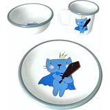Bidoluraf Super Cat Bebek/çocuk Emaye Yemek Seti 3 Parça (Tabak - Kase - Kupa) - Mavi