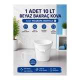 biedda 10 LT Beyaz Bakraç Kova Metal Saplı Plastik Kova 1,5 LT Maşrapa Hediyeli
