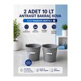 biedda 2 Adet 10 LT Antrasit-Gri Bakraç Kova Metal Saplı Plastik Kova 1,5 LT Maşrapa Hediyeli