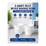 biedda 2 Adet 10 LT Beyaz Bakraç Kova Metal Saplı Plastik Kova 1,5 LT Maşrapa Hediyeli