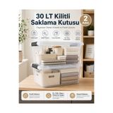 biedda 2 Adet 30 LT Kilitli Saklama Kutusu Şeffaf Plastik Kapaklı Organizer Düzenleyici Kutu