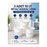 biedda 3 Adet 10 LT Beyaz Bakraç Kova Metal Saplı Plastik Kova 1,5 LT Maşrapa Hediyeli