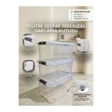 biedda 3 Adet 50 LT Tekerlekli Kilitli Ev Mutfak ve Kamp Saklama Kutusu Şeffaf Plastik Organizer Düzenleyici Kutu
