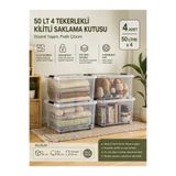biedda 4 Adet 50 LT Tekerlekli Kilitli Ev Mutfak ve Kamp Saklama Kutusu Şeffaf Plastik Organizer Düzenleyici Kutu