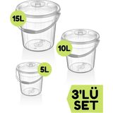 Biedda Şeffaf Su Kovası / Temizlik Kovası Üçlü Set 5/10/15 Lt - Yeşil
