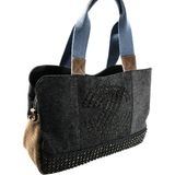 Biem Accessory Biem Antrasit -Vizon Denim Salaş-Retro Taş Trok Döşemeli Çok Gözlü Çanta - --