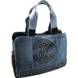 Biem Accessory Biem Koyu Mavi-Kahve Denim Salaş-Retro Taş Trok Döşemeli Çok Gözlü Çanta - --