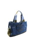Biem İndigo-Haki Denim Salaş-Retro Taş Trok Döşemeli Çok Gözlü Çanta