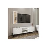 Bien Işıklı 2 Kapaklı Tv Ünitesi Ve Duvara Monte Led Işıklı Raf - Beyaz
