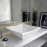 Bien Kristal Tezgah Üstü Batarya Deliksiz Beyaz Kare Lavabo 41X41 Cm