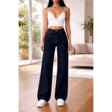 BİENAL BUTİK Denim Lacivert Likralı Süper Yüksek Bel Salaş Jeans Palazzo Pantolon