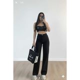 BİENAL BUTİK Sora Kadın Siyah Salaş Yüksek Bel Likralı Bol Paça Denim Kot Pantolon