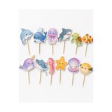 BieneGift 12'li Deniz Temalı Kek Pasta Topper Seti | Sevimli Pasta Süsü Çubuklu Dekor | Doğum Günü Parti Süsleme, 12'li Cupcake Süsü Topper Seti, Renkli Kawaii Pasta Kürdanı, Doğum Günü Parti Baby Shower Dekor