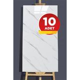 BienHome 10 Adet, 30x60 Cm Açık Beyaz Siyah Mermer Desenli Kendinden Yapışkanlı Kaplama Pvc Panel