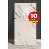 BienHome 10 Adet, 30x60cm Gold Damar Mermer Desenli Kendinden Yapışkanlı Banyo PVC Duvar Paneli-M6002