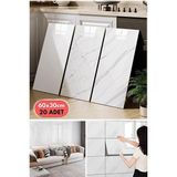 BienHome 20 Parça Beyaz Seramik Fayans Mermer Duvar Kendinden Yapışkanlı Ev Dekorasyonu Banyo Yalıtım Zemin - 30 x 60 cm