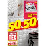 BienHome 50x50 cm 0,27 M² Kendinden Yapışkanlı Duvar Kağıdı Esnek Köpük Paneli 3D Boyutlu Tuğla Desen Beyaz