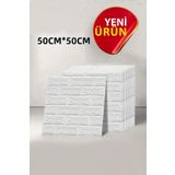 BienHome 50x50Cm Kendinden Yapışkanlı Duvar Kağıdı Esnek Köpük Paneli 3d Boyutlu Tuğla Desen Beyaz 0,25 M²