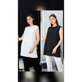 Bienvenido Kadın Tesettür Kolsuz 2'li Paket Siyah Beyaz Bürümcük Kumaş İçlik Tunik Bluz