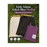Bienvenido Siyah-Beyaz 2'li Paket Kadın Piliseli Etek Içlik Beli Lastikli Pileli Pliseli Mini Tamamlayıcı