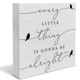 Bifez Every Little Thing is Gonna Be Alright Birds Ahşap Kutu İşareti Çiftlik Evi Ahşap Kutu İşareti Bahar Sanat Blokları Masa Rafı Masa Üstü Ev Dekoru 12,7 x 12,7 cm