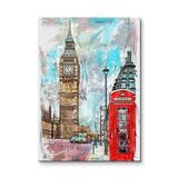 Big Ben ve Kırmızı Telefon Kulübesi - Londra Sokak Görünümü - Şehir Metal Tablo - Mıknatıslı Montaj