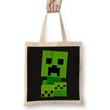 Big Head Creeper Creeper Minecraft Bez Çanta Uzun Saplı - Açık Bej - 40 X 40