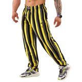 BIG SAM SPORTSWEAR COMPANY Erkek Bol Pantolon Bol Kesim Çizgili Spor Salonu Egzersiz Eşofman Altı Cepli, Sarı, 3X-Large