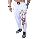 BIG SAM SPORTSWEAR COMPANY Erkek Bol Pantolon, Ejderha Tasarımı Spor Salonu Eşofman Altı, Beyaz, XXL
