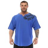 BIG SAM SPORTSWEAR COMPANY Erkek Büyük Beden Aktif Tişörtler, Vücut Geliştirme ve Kaldırma Spor Salonu Büyük Kesim Üstler, Mavi, L