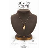 bigakan 925 Ayar Gümüş Başını Eğen Geyik Gold Kaplama Kolye Kadın Hediyelik Şık Takı Aksesuar